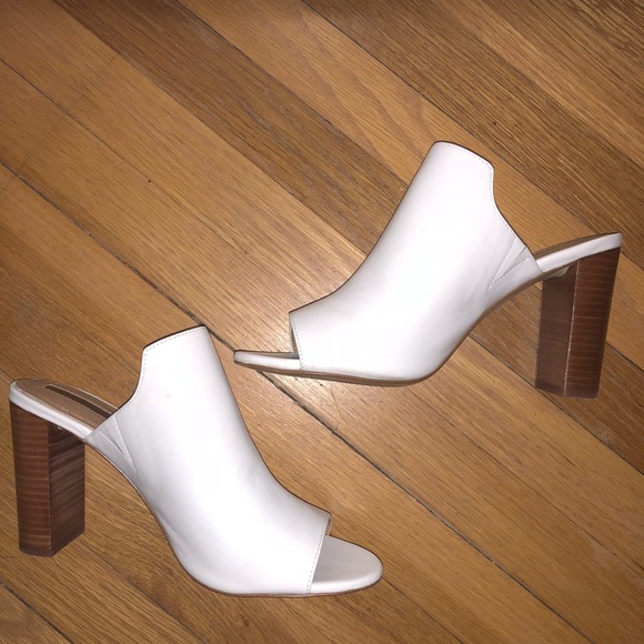 white open toe mule heels